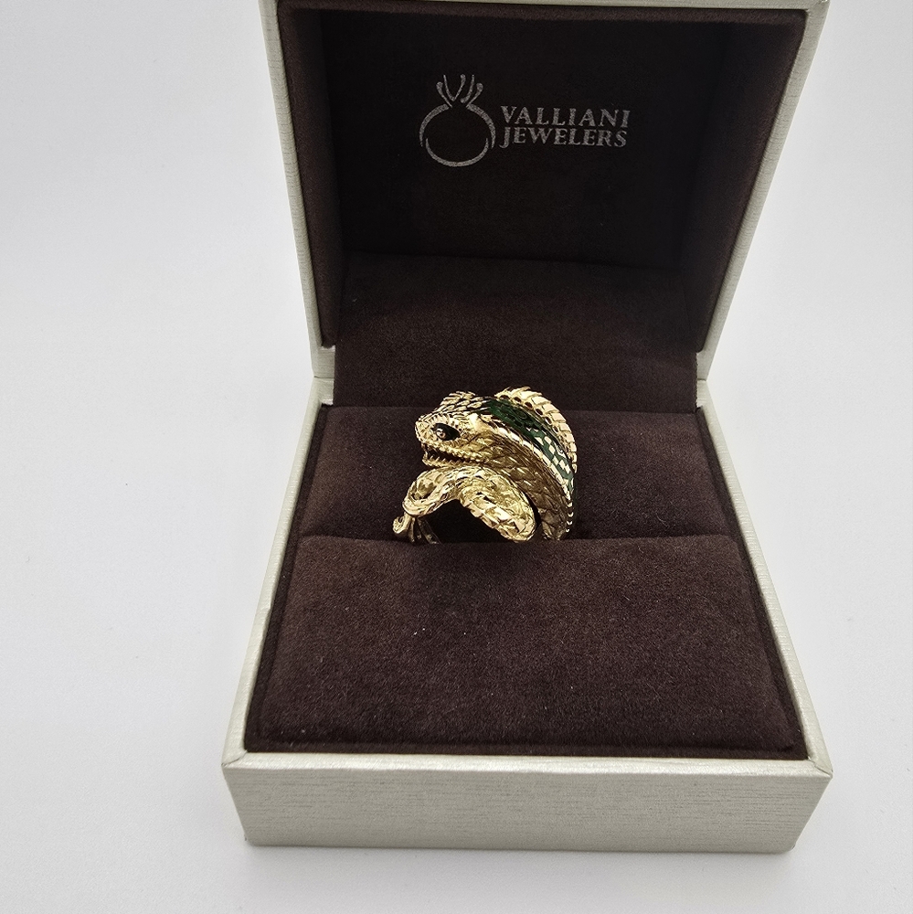 Vintage Alexis Bittar 18K Yellow Gold Polychromed Enamel & Ruby Cobra Ring - Picture 3 of 15